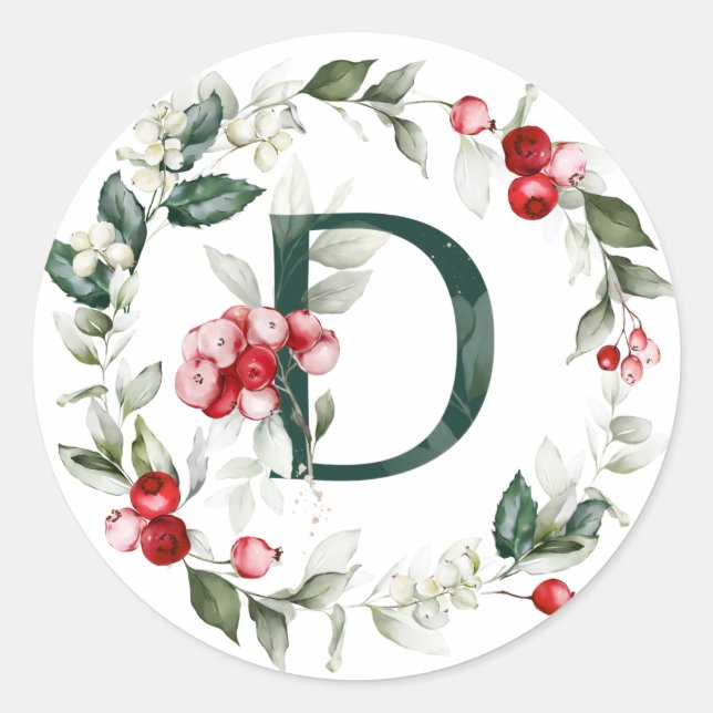 Vinter Berries Monogram D Smårunda etiketter (Framsida)
