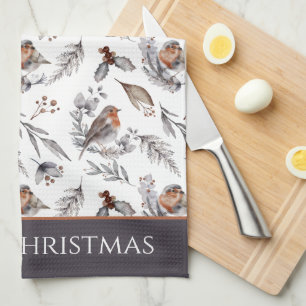 Vinter Bird och Holly Mönster jul Kökshandduk