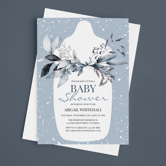 Vinter Blå Akvarell Baby Shower Inbjudan (Skapare uppladdad)