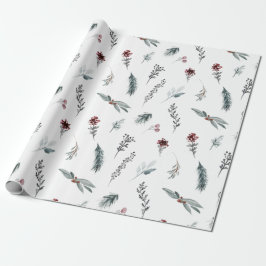 Vinter Blå Gran & Kryddade Bär Vit Presentpapper