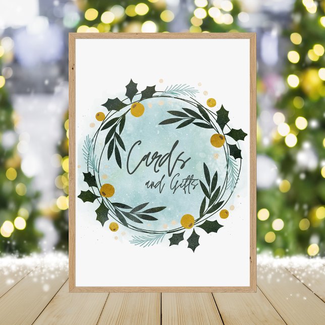 Vinter Blå Guld Baby Shower Kort Och Gåvor Skylt (Skapare uppladdad)