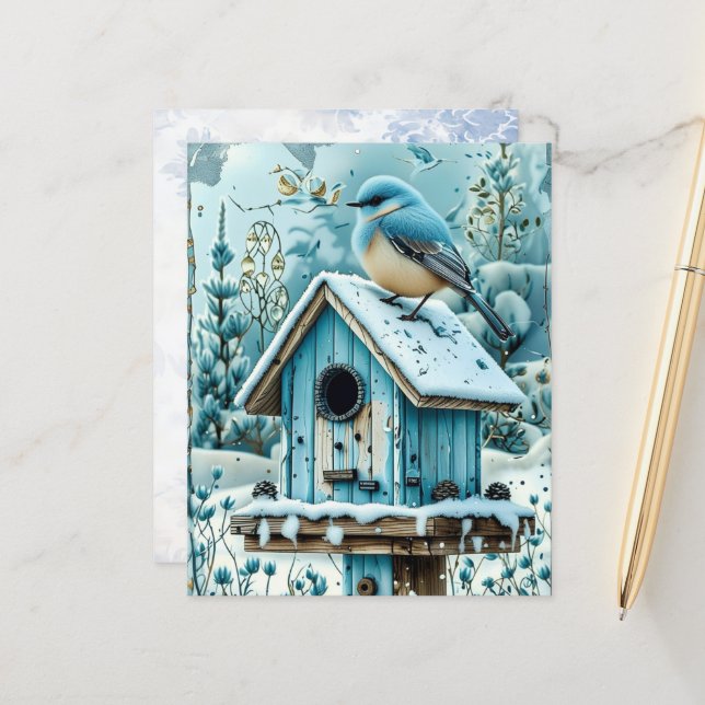 Vinter Blå Jul Robin Scrapbookpapper (Fram/Back In Situ)