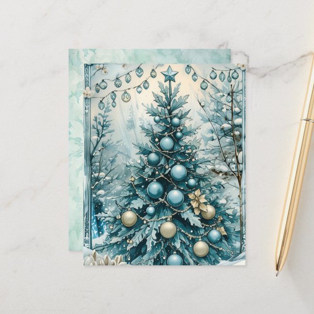 Vinter Blå Julgran Scrapbookpapper (Fram/Back In Situ)