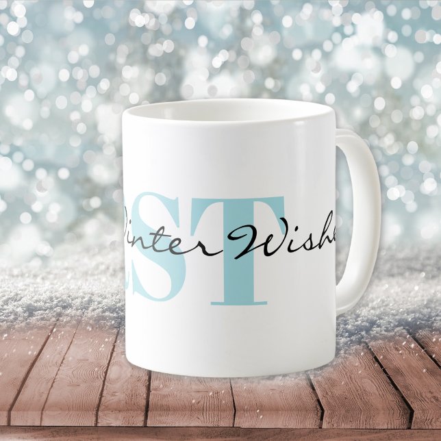 Vinter Blå Monogram och Varm Vinterönskan Kaffemugg (Skapare uppladdad)