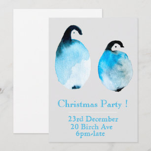 Vinter blå pingvinJulparty inbjudan