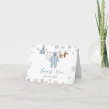 Vinter Blå Pojke Baby Shower Snöflingor Tack