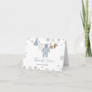 Vinter Blå Pojke Baby Shower Snöflingor Tack Kort