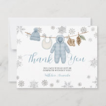 Vinter Blå Pojke Baby Shower Snöflingor Tack