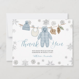 Vinter Blå Pojke Baby Shower Snöflingor Tack Kort
