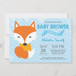 Vinter Blå Räv Pojke Baby Shower Inbjudan