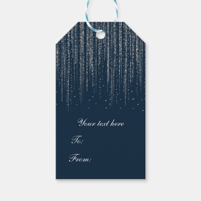 Vinter Blå & Silver Glittrande Is Ljus Bröllop Presentetikett (Framsidan)