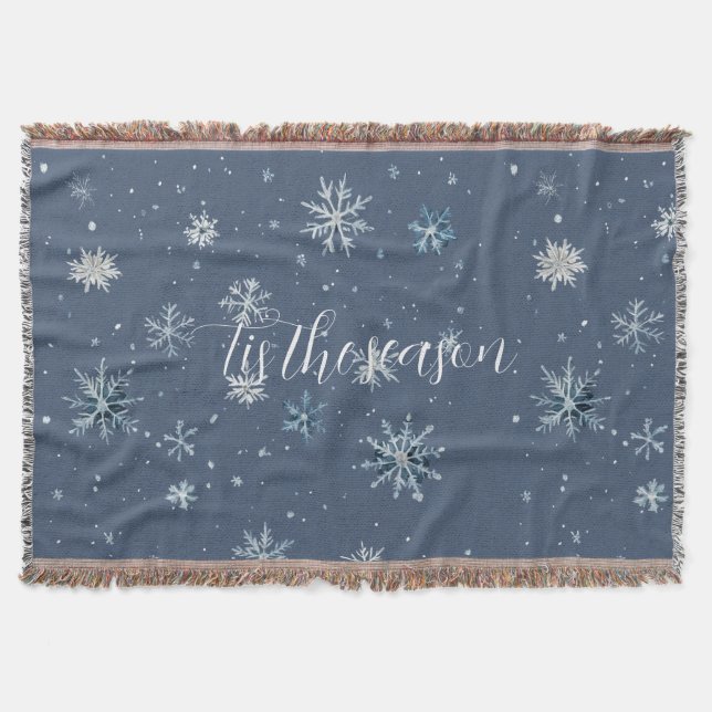 Vinter Blå Silver Snöflingor Jul Filt (Framsidan)