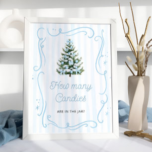 Vinter Blå Slöja Baby Shower Gissa Hur Många Godis Poster