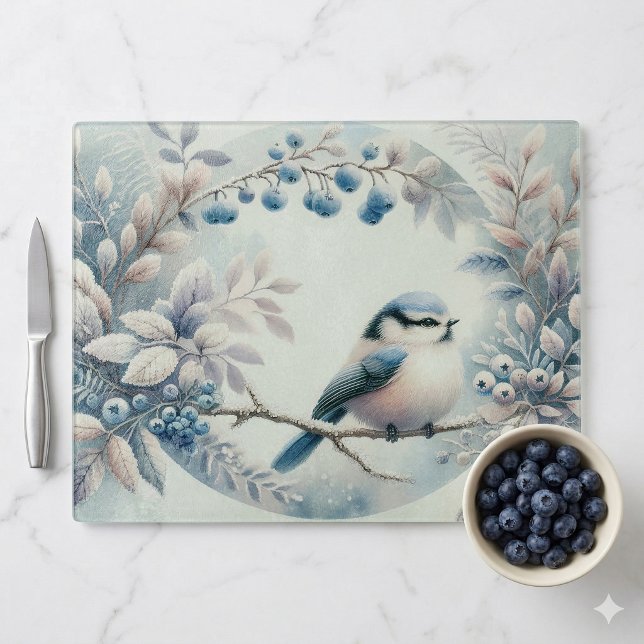 Vinter Blåfågel Bärkrans (Winter Bluebird Berry Wreath Cutting Board)