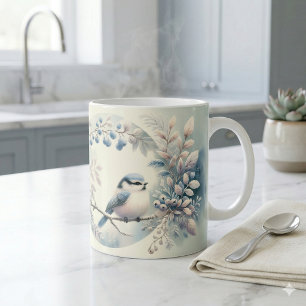 Vinter Blåfågel Bärkrans Kaffemugg