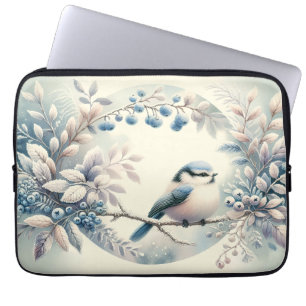 Vinter Blåfågel Berry Krans Laptop Fodral