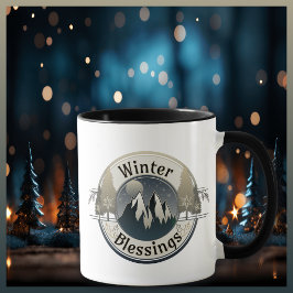 Vinter Blessings Mountains och Star Light Badge Mugg