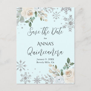 Vinter blommande ljusblå Quinceanera Spara Datum Vykort