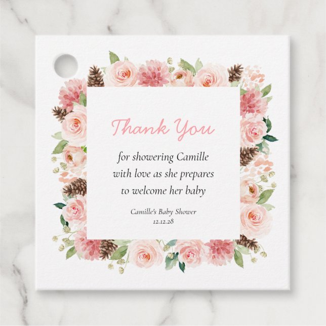 Vinter Blommigt Girl Baby Shower Tack Gåvor Etiketter (Framsida)