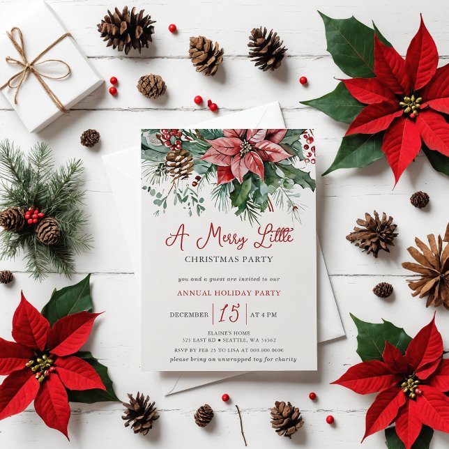 Vinter Blommigt Merry Little jul Party Inbjudningar (Winter Floral Merry Little Christmas Party Invitation)