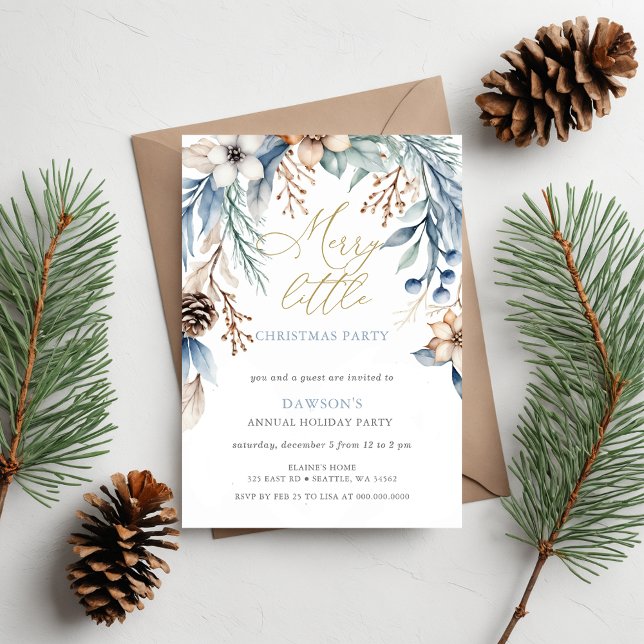 Vinter Blommigt Merry Little jul Party Inbjudningar (Winter Floral Merry Little Christmas Party Invitation)
