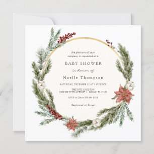 Vinter-Blommigt och Greenery Baby Shower Inbjudningar