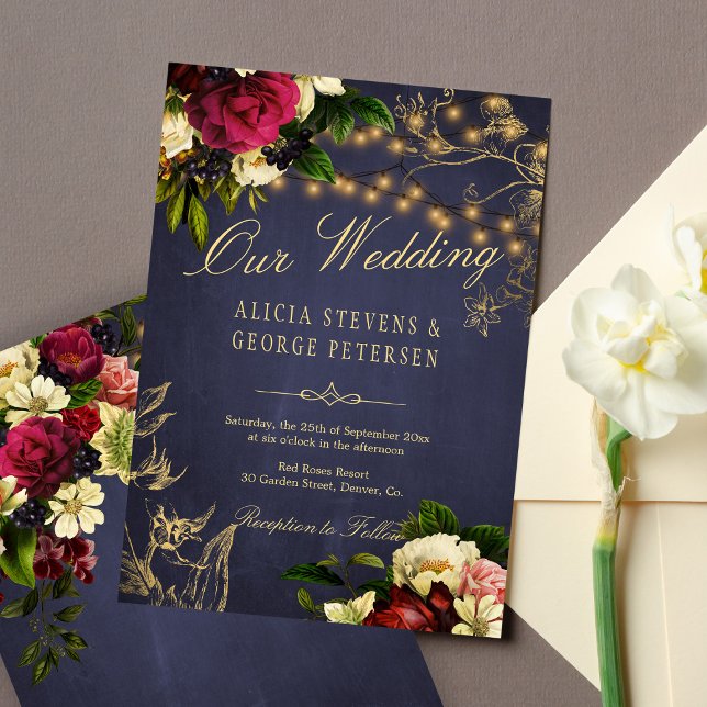 Vinter blommigt twinkle-ljus-sjökort inbjudningar (Skapare uppladdad)