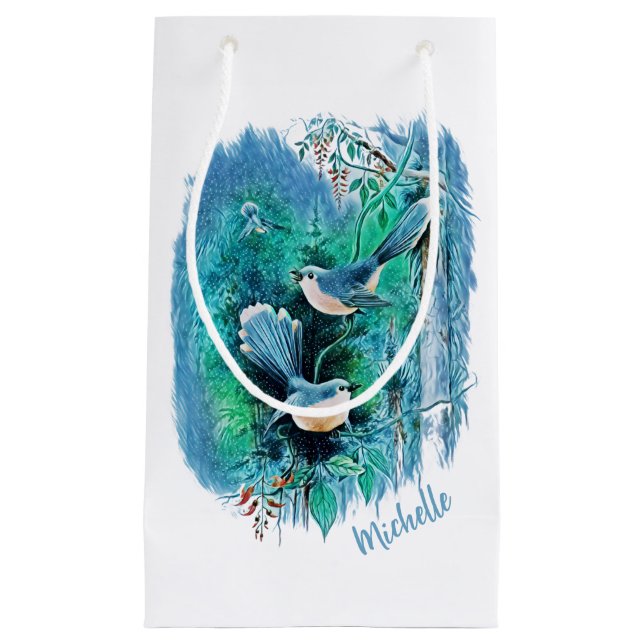Vinter Blue Birds Painting Small Gift Bag (Framsidan)