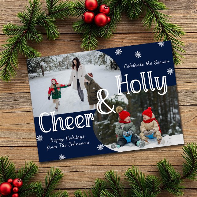 Vinter Blue Holly & Cheer 2-familjens fotojul Julkort (Skapare uppladdad)