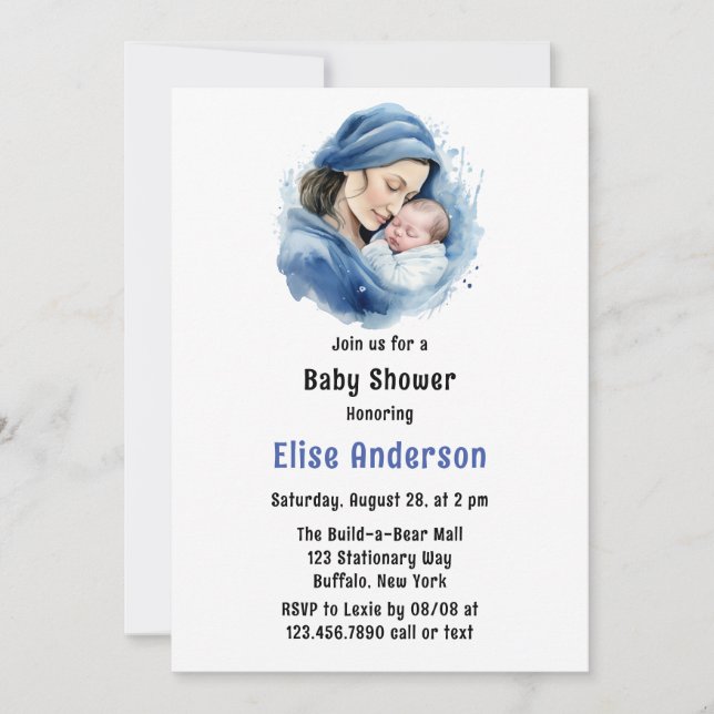 Vinter Blue Mor & Child Boy Baby Shower Inbjudningar (Framsida)