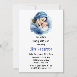 Vinter Blue Mor & Child Boy Baby Shower Inbjudningar