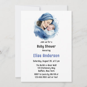 Vinter Blue Mor & Child Boy Baby Shower Inbjudningar