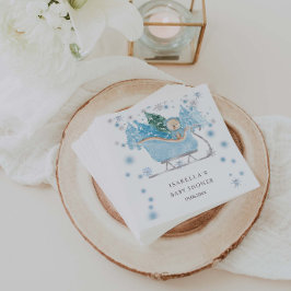 Vinter Blue Nalle Sleigh Boy Shower Pappersservett