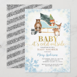 Vinter Blue Snöflingor Woodland Babydusch Inbjudningar