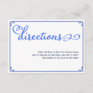 Vinter Blues Calligraphy Bröllop Directions Card Tilläggskort