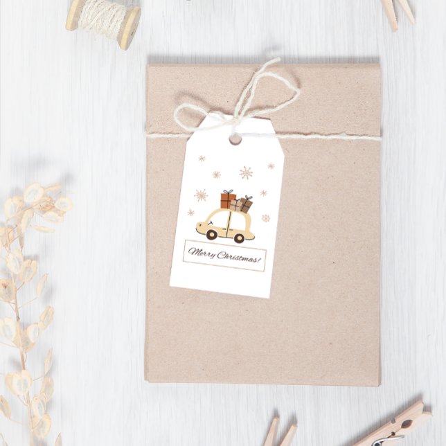 Vinter Boho Cute Car ger pastel jul Presentetikett (Skapare uppladdad)