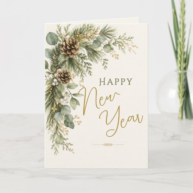 Vinter Botanica Elegant Gott Nytt År Botanisk Kort (Framsida)