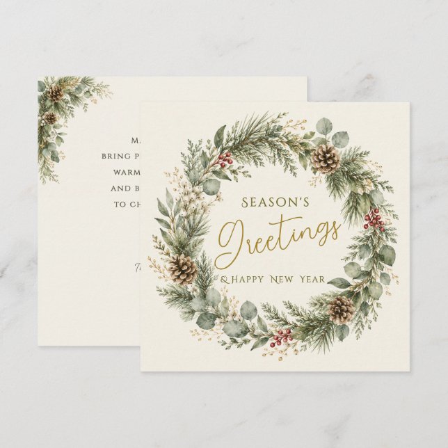 Vinter Botanica Elegant Julhälsning Krans  Kort (Fram/baksida)