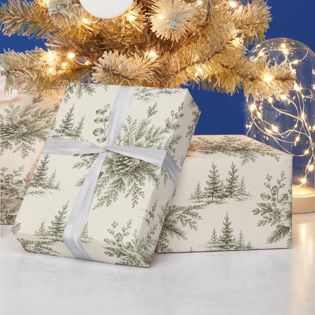 Vinter Botanica Heritage Botanisk Toile-design Presentpapper (Helgdagar)