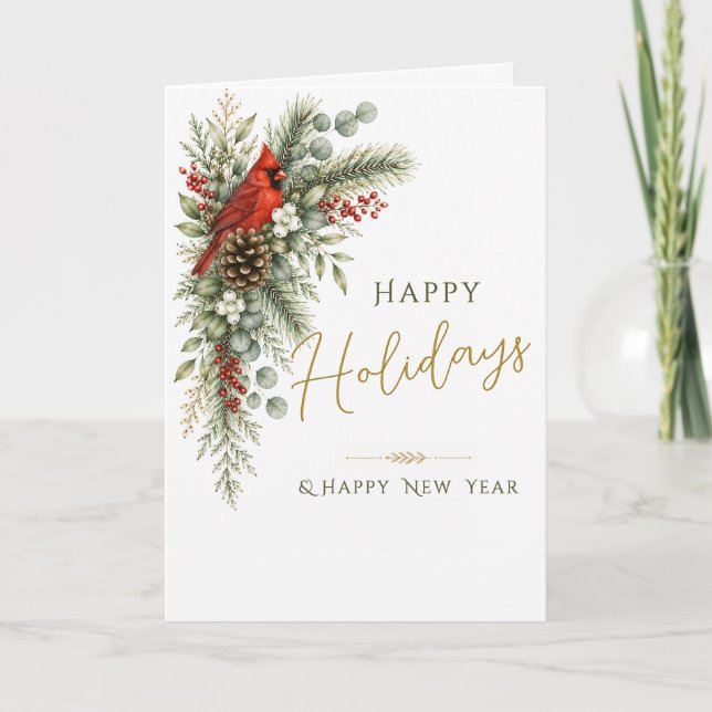 Vinter Botanica Röd Kardinal God Jul Kort (Framsida)