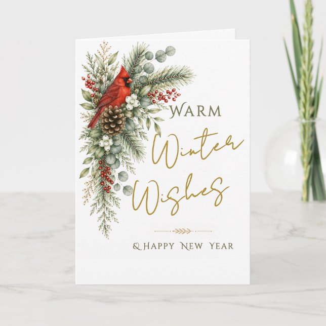 Vinter Botanica Röd Kardinal Varm Vinterönskan Kort (Framsida)
