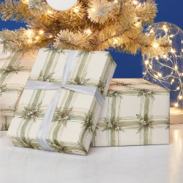 Vinter Botanica Rutig Vattenfärg Stuga Vattenfärg Presentpapper