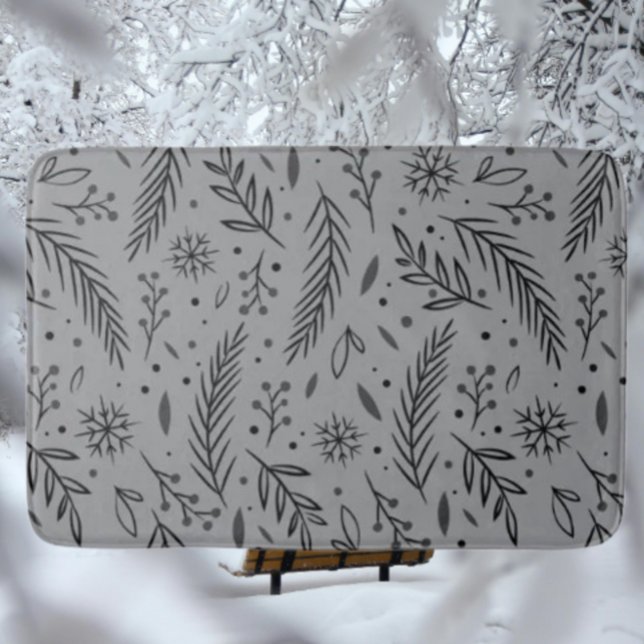 Vinter Botanisk Baddröjsmatta – Grå med Svarta bla Badrumsmatta (Skapare uppladdad)