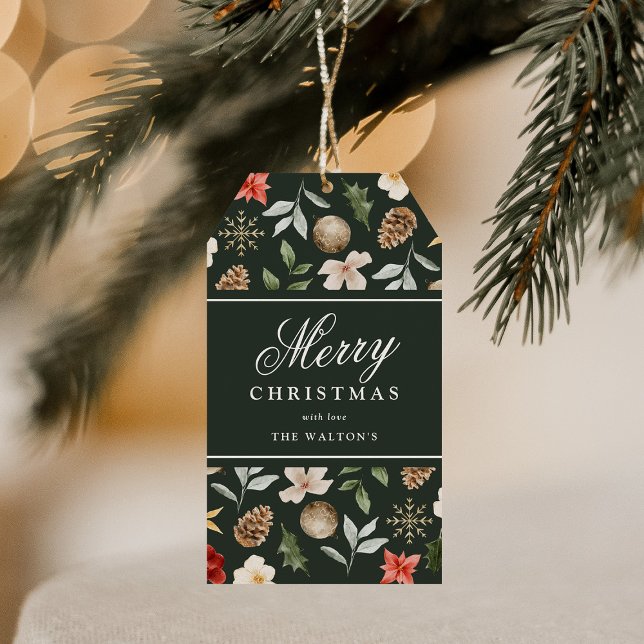 Vinter Botanisk Festlig Jul Presentetikett (Skapare uppladdad)