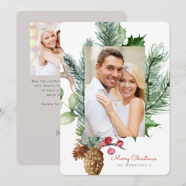 Vinter Botanisk Grönska 2 Foto Platt Julkort (Fram/baksida)