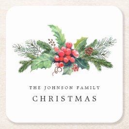 Vinter Botanisk Grönska Akvarell Personlig Underlägg Papper Kvadrat