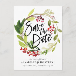 vinter botanisk lövverk röd grön akvarell spara meddelande vykort