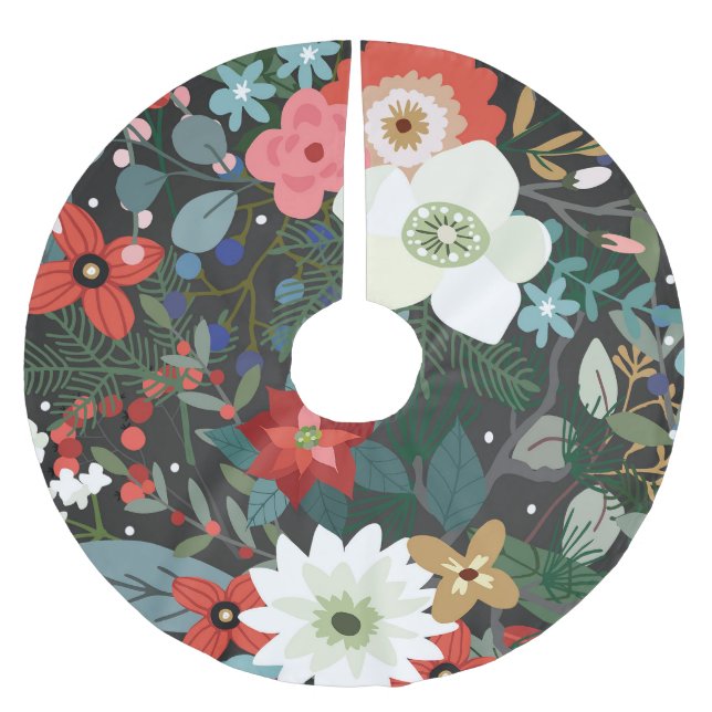 Vinter Botaniska Blommor Blommig Jul Högtid Julgransmatta Borstad Polyester (Framsidan)