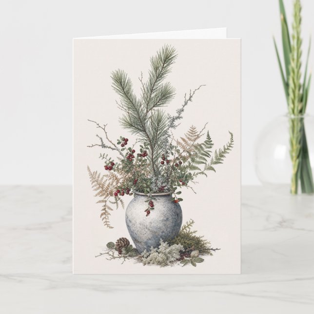 Vinter Botaniskt Välkomsthälsande Ständigt Grön Gr Kort (Framsida)