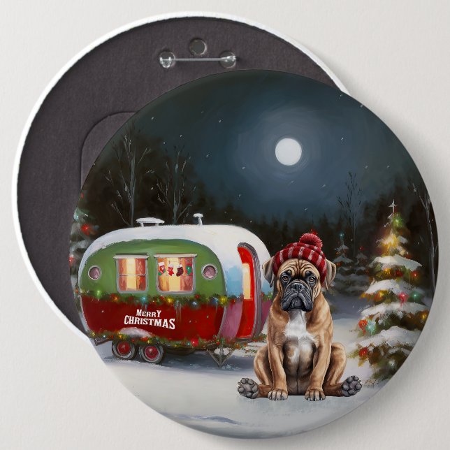 Vinter Boxer Husvagn Juläventyr Knapp (Framsida & baksida)